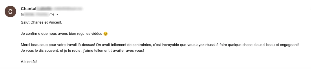 Courriel de Chantal : on avait tellement de contraintes, c'est incroyable que vous ayez réussi à faire quelque chose d'aussi beau