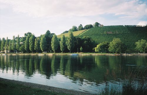 Lake photograph with the normal scan area marked in orange