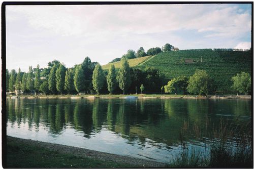 The same lake photograph with the film border visible