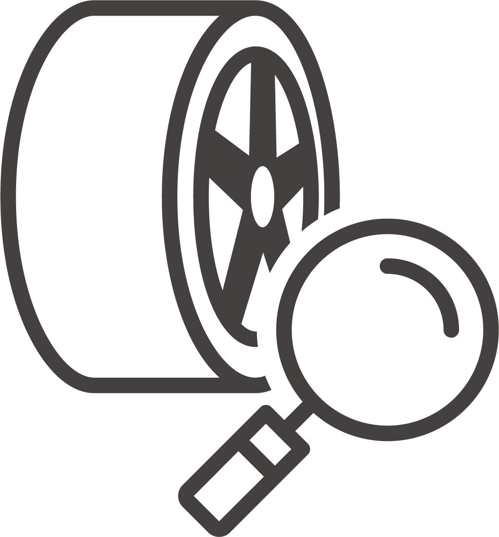 タイヤと虫眼鏡のイラスト