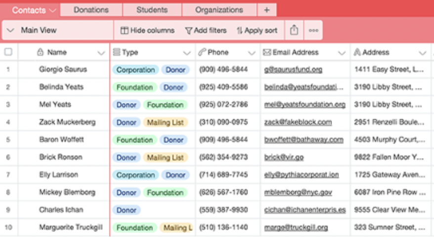Example of an airtable spreadsheet