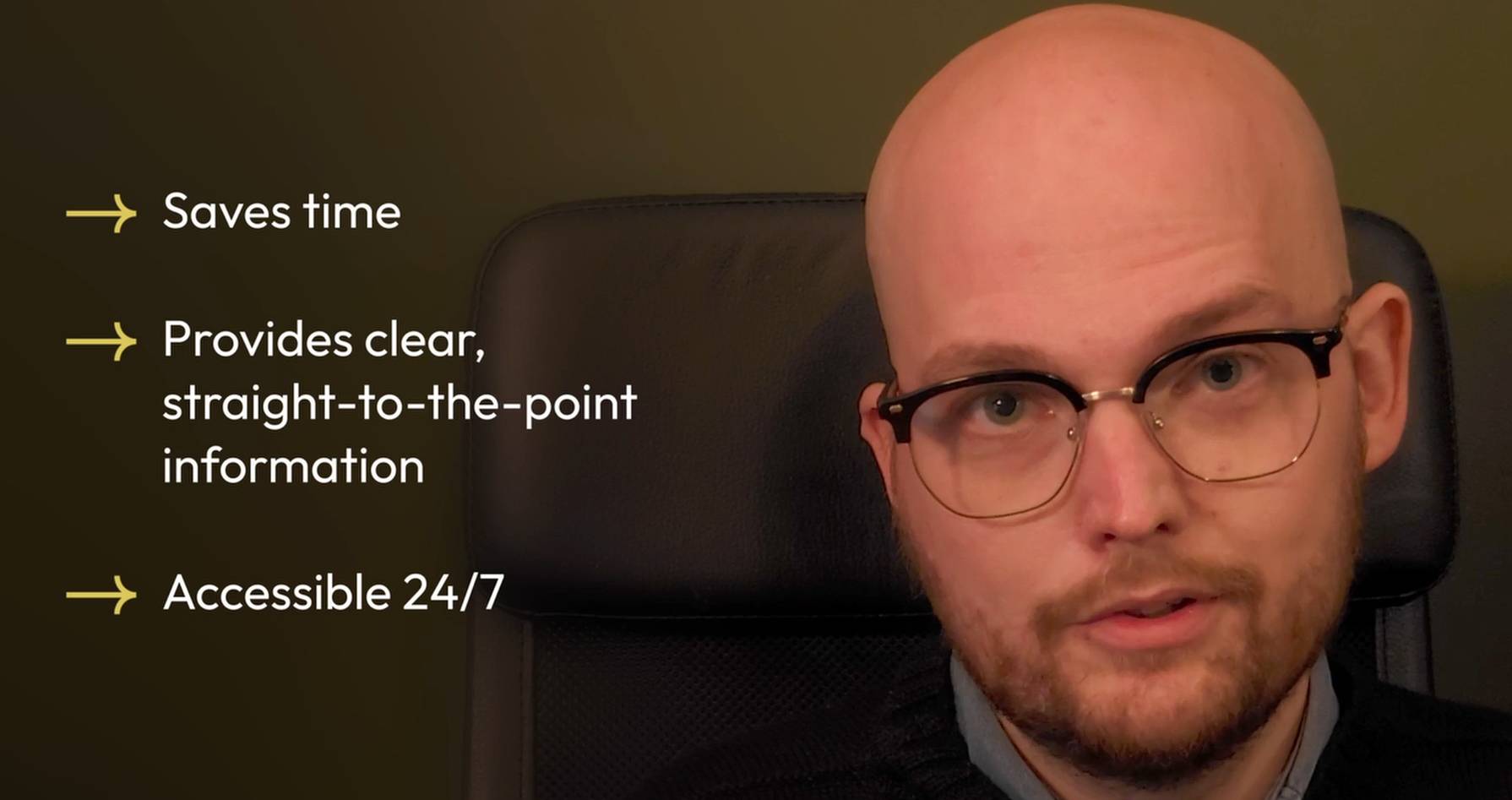 Face-to-camera delivery with text overlay