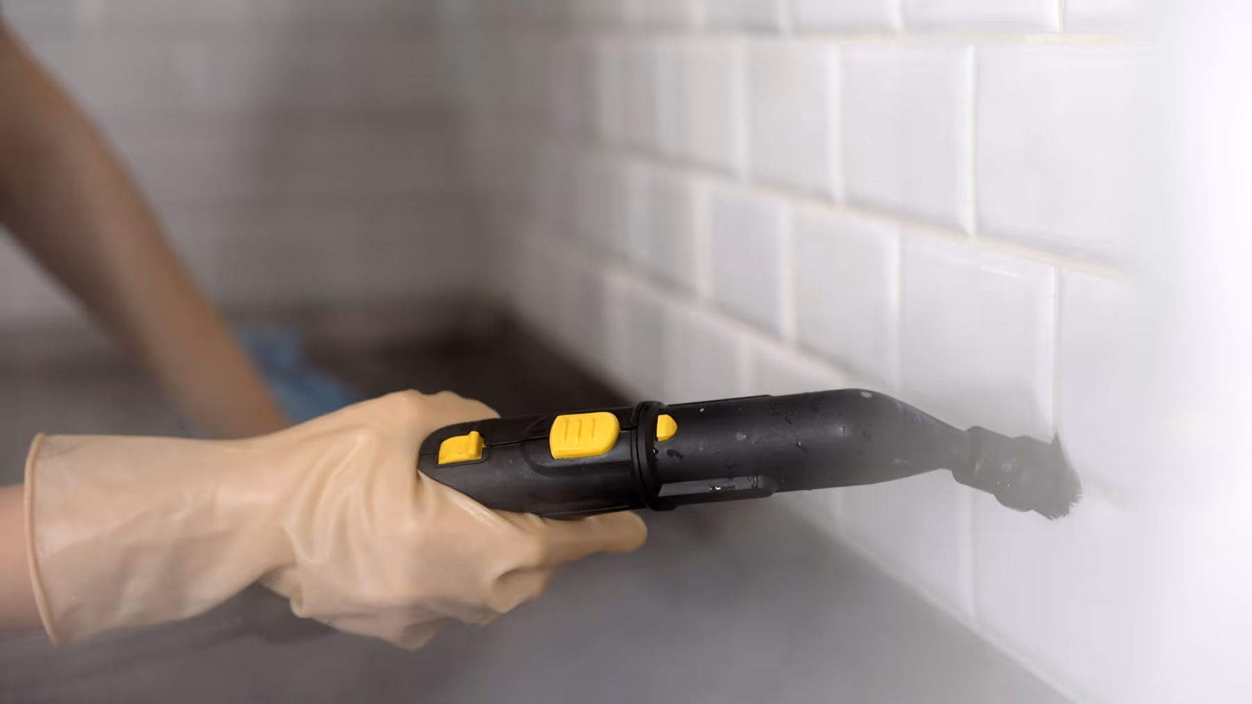Professional grout cleaning tile using steam equipment for tile grout cleaning and color sealing to remove embedded dirt.