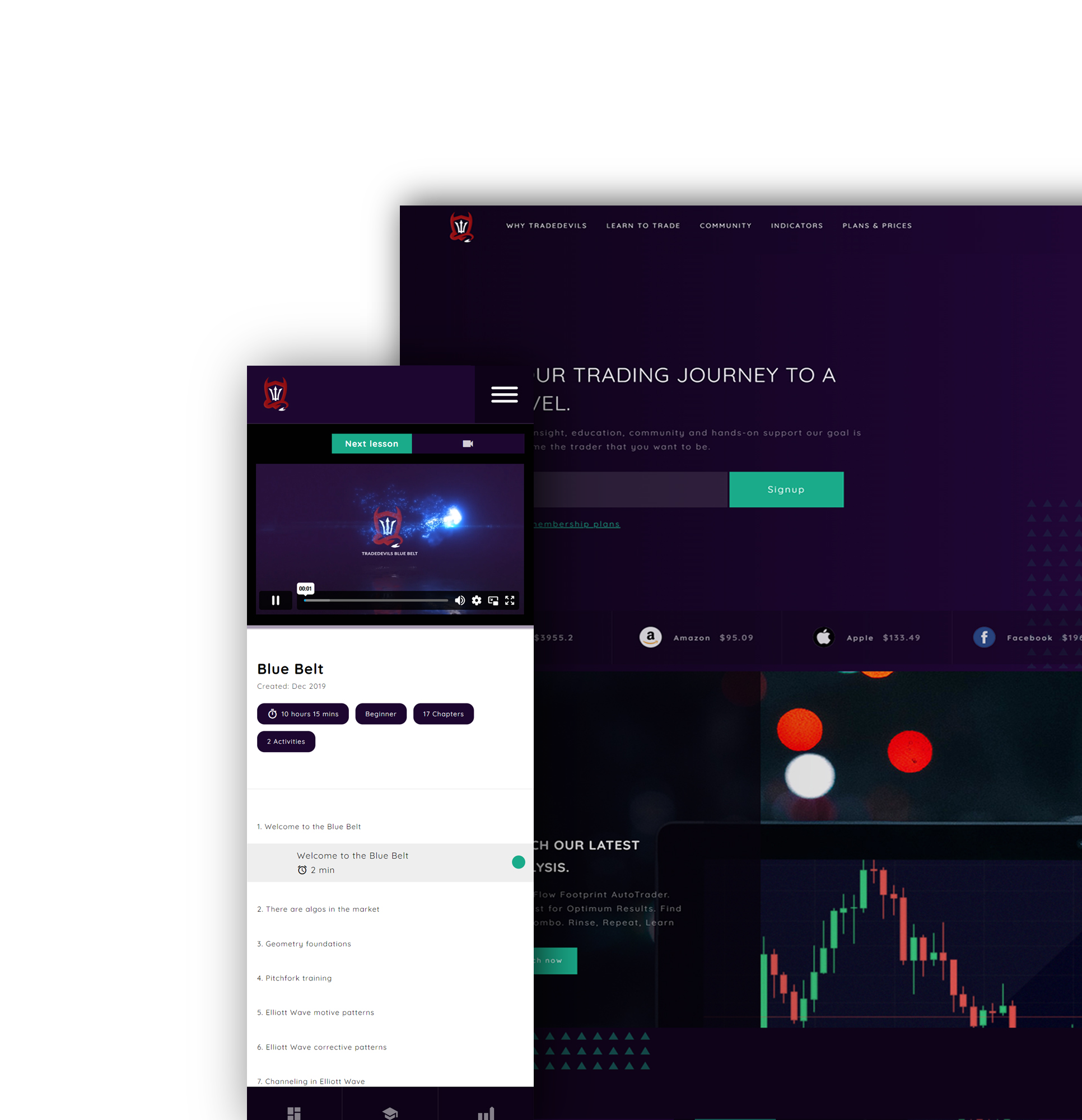 Graphical image showing the TradeDevils mobile and web platform design