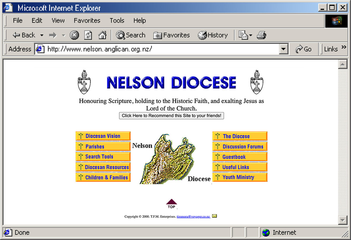The Nelson Diocese website in the year 2000