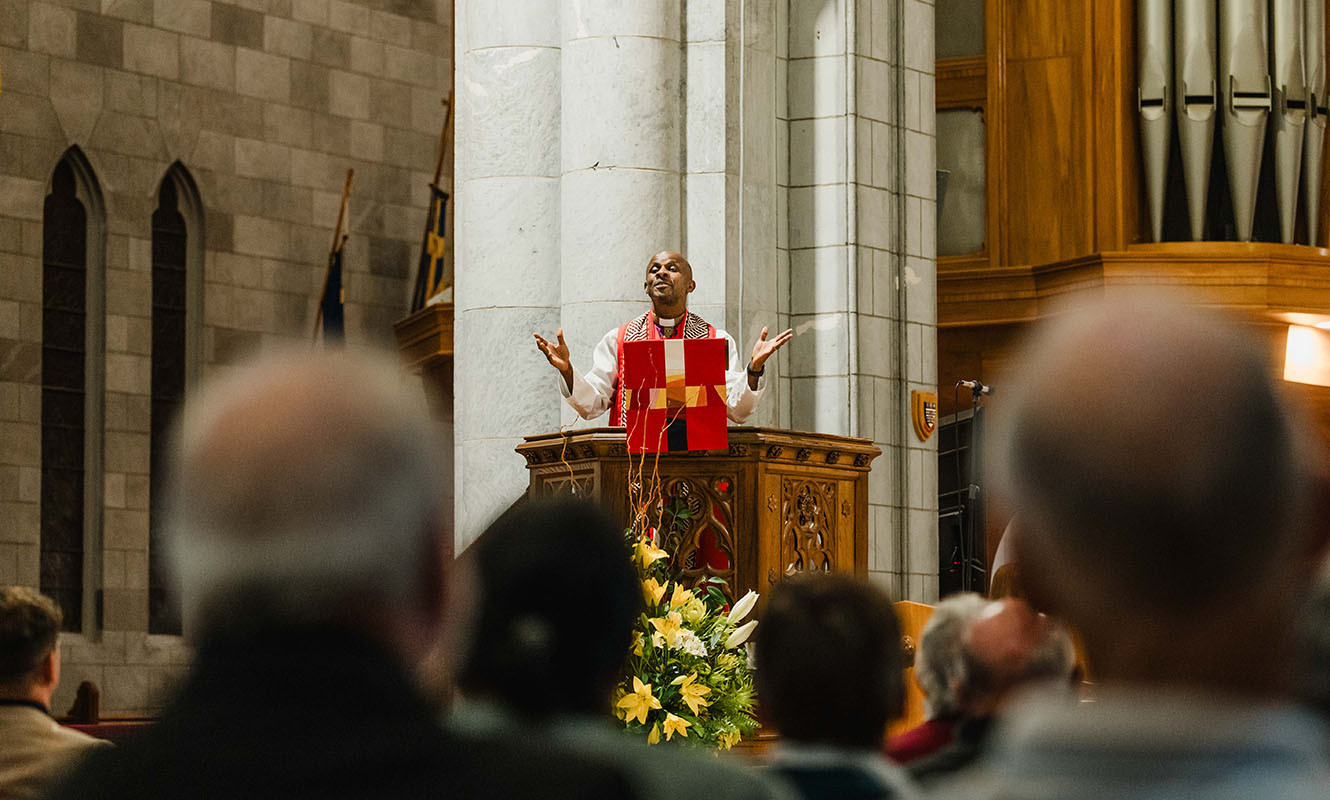 Bishop Steve Maina gives his charge in the Nelson Cathedral