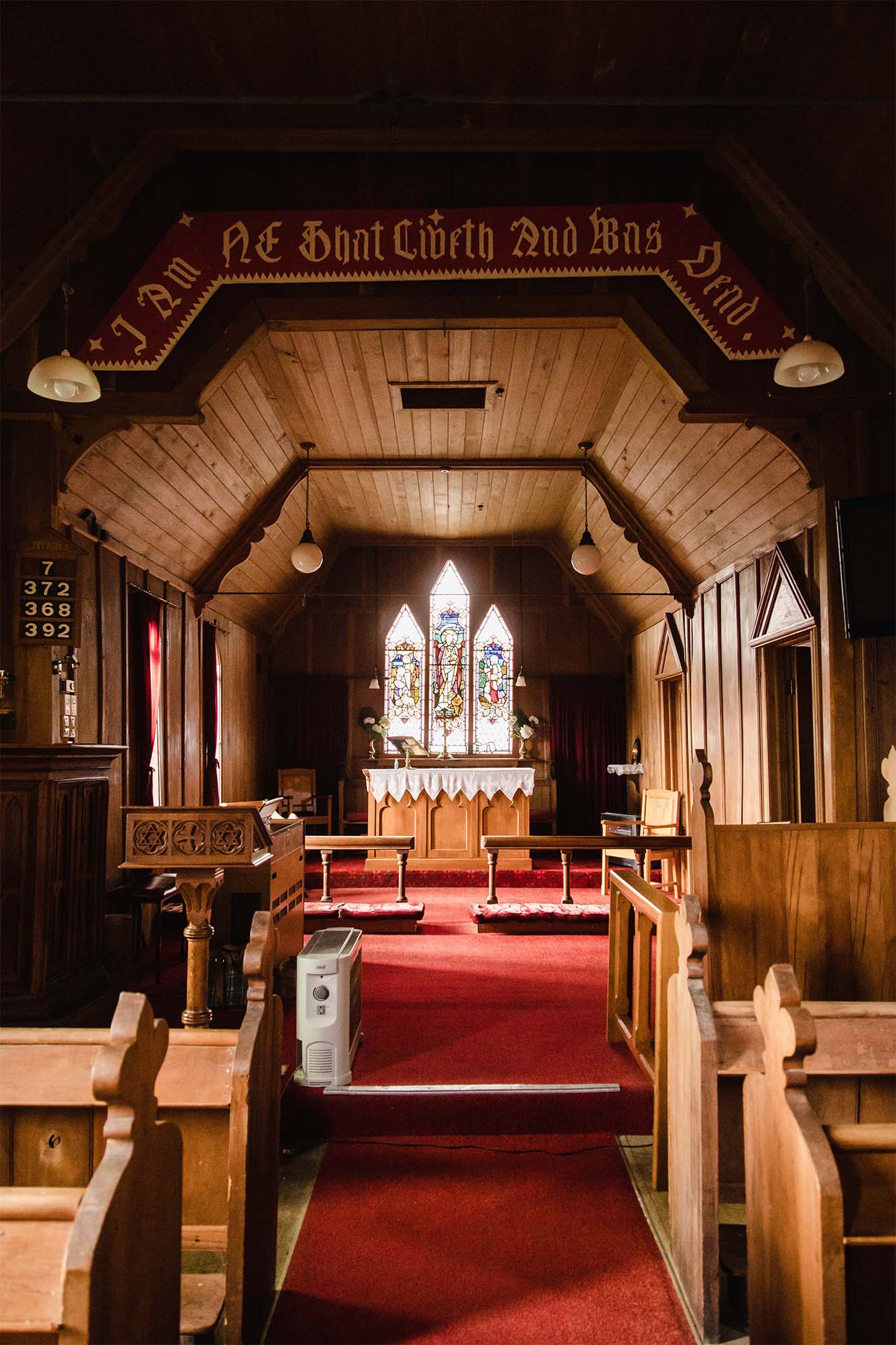 Interior facing altar of St John's in Wakefield, New Zealand