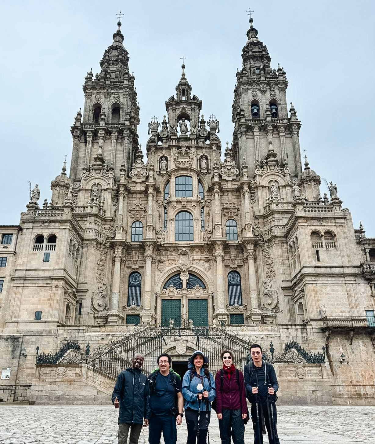 Bishop Steve and several others outside the cathedral of Santiago de Compostela