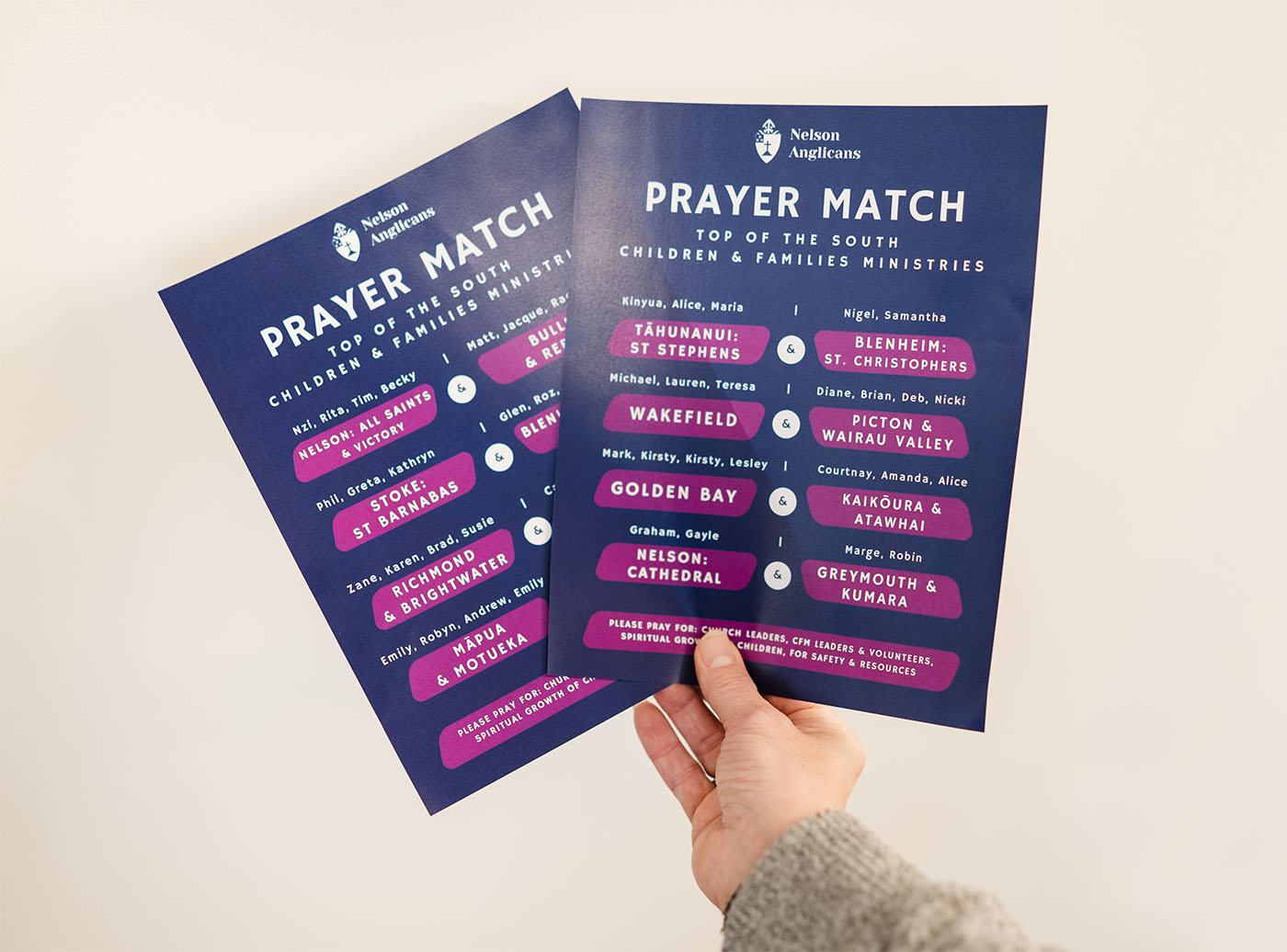 A list of parishes and their respective ministers and childrens ministry leaders
