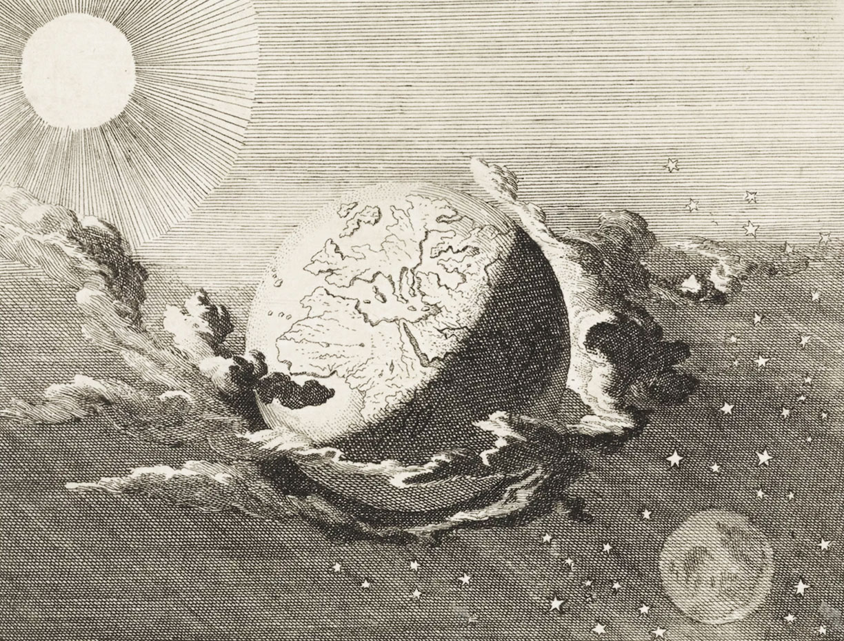 an engraving of Earth from outerspace