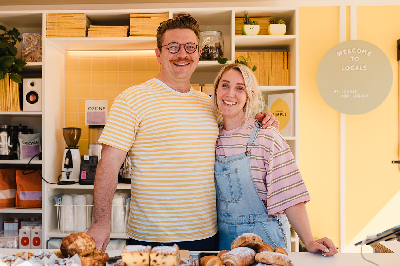Nick and Beth Schryvers inside their container cafe, Locals