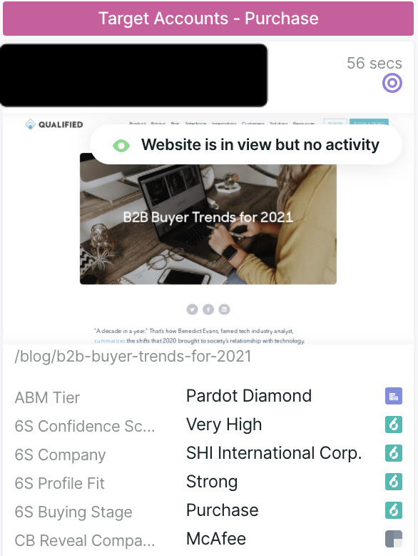 using 6sense data to determine the buying intent and profile fit of the visitor