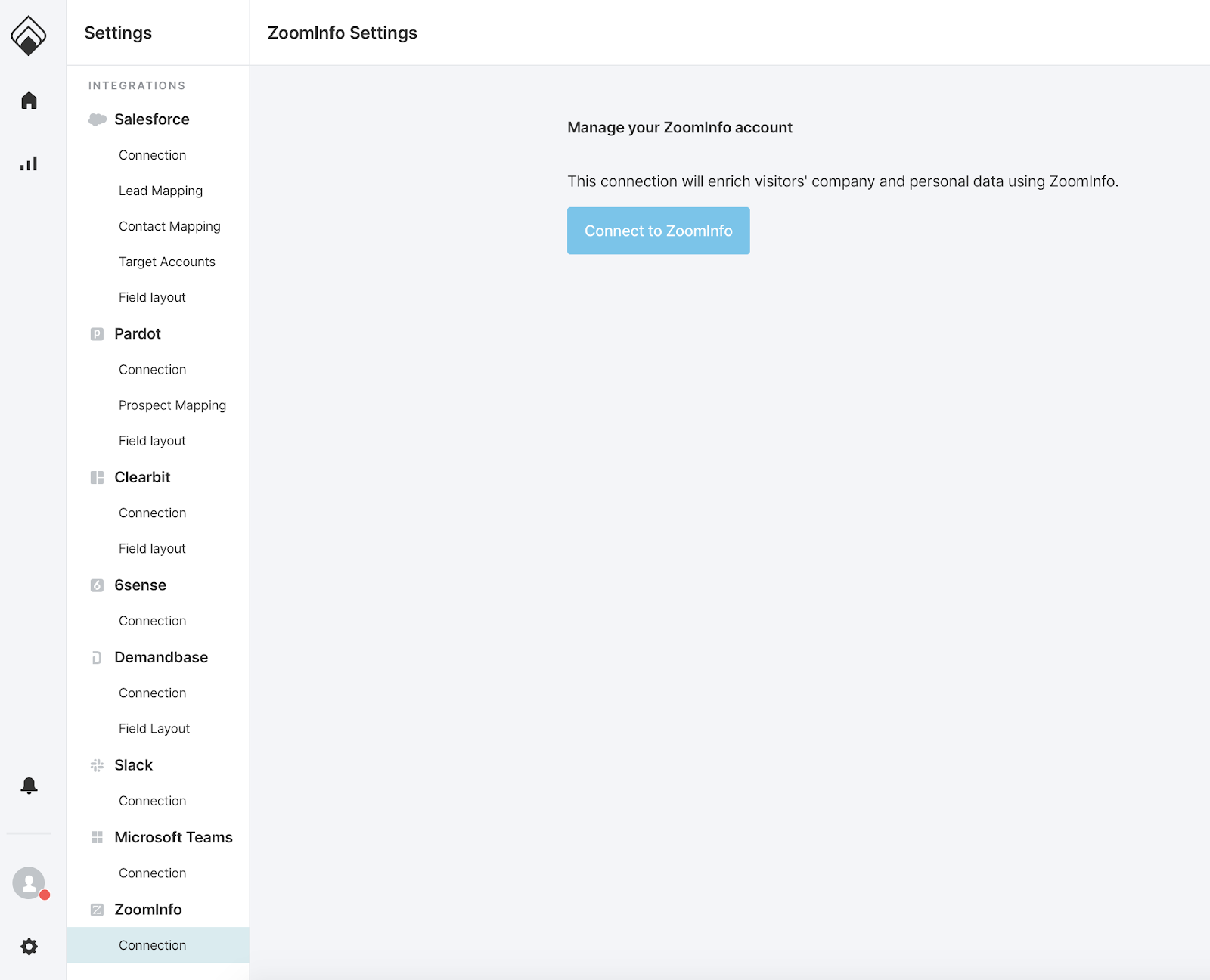 Navigate to ZoomInfo connection.