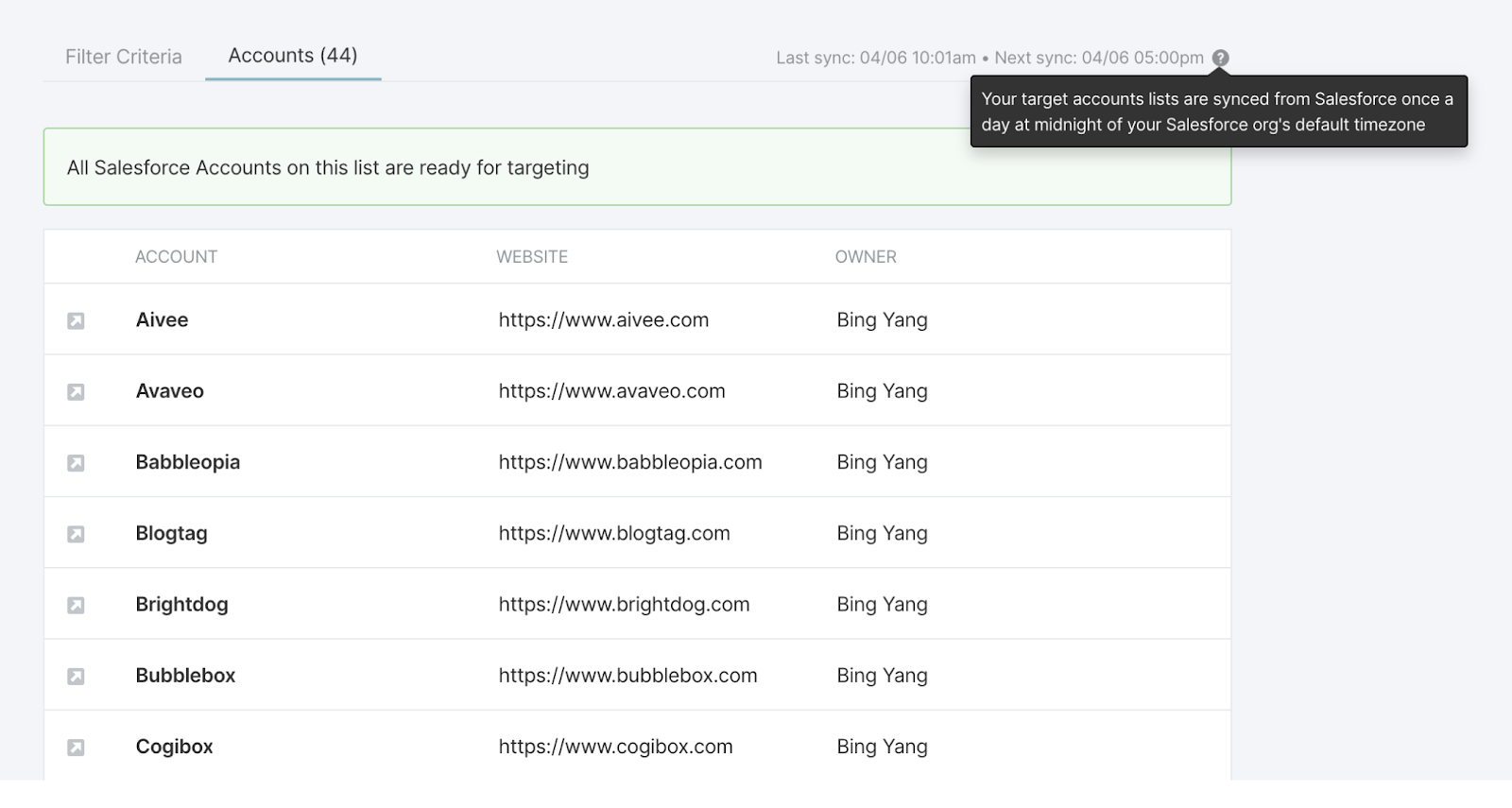 Viewing a Target Account created in Qualified.