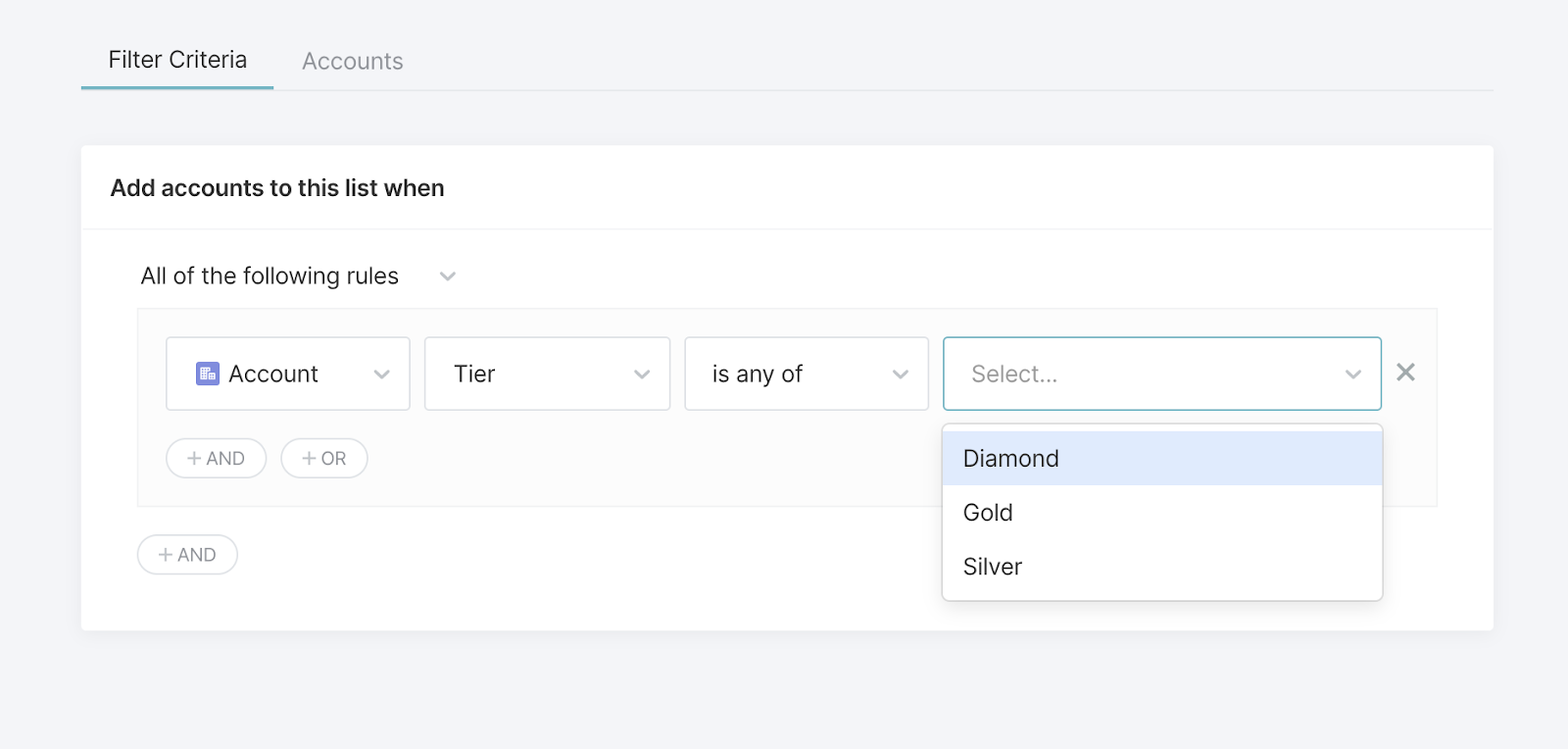 Filtering by Account Tier.