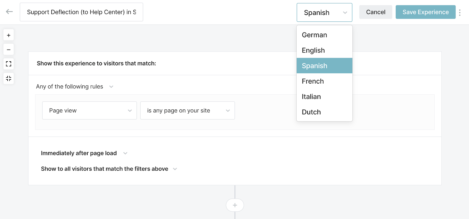 Selecting the experience language.
