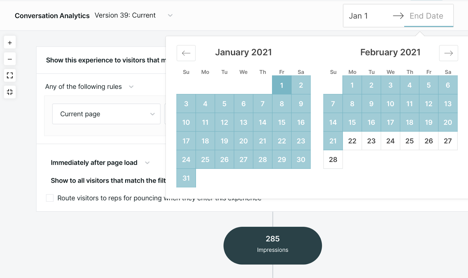 Selecting the dates to view.