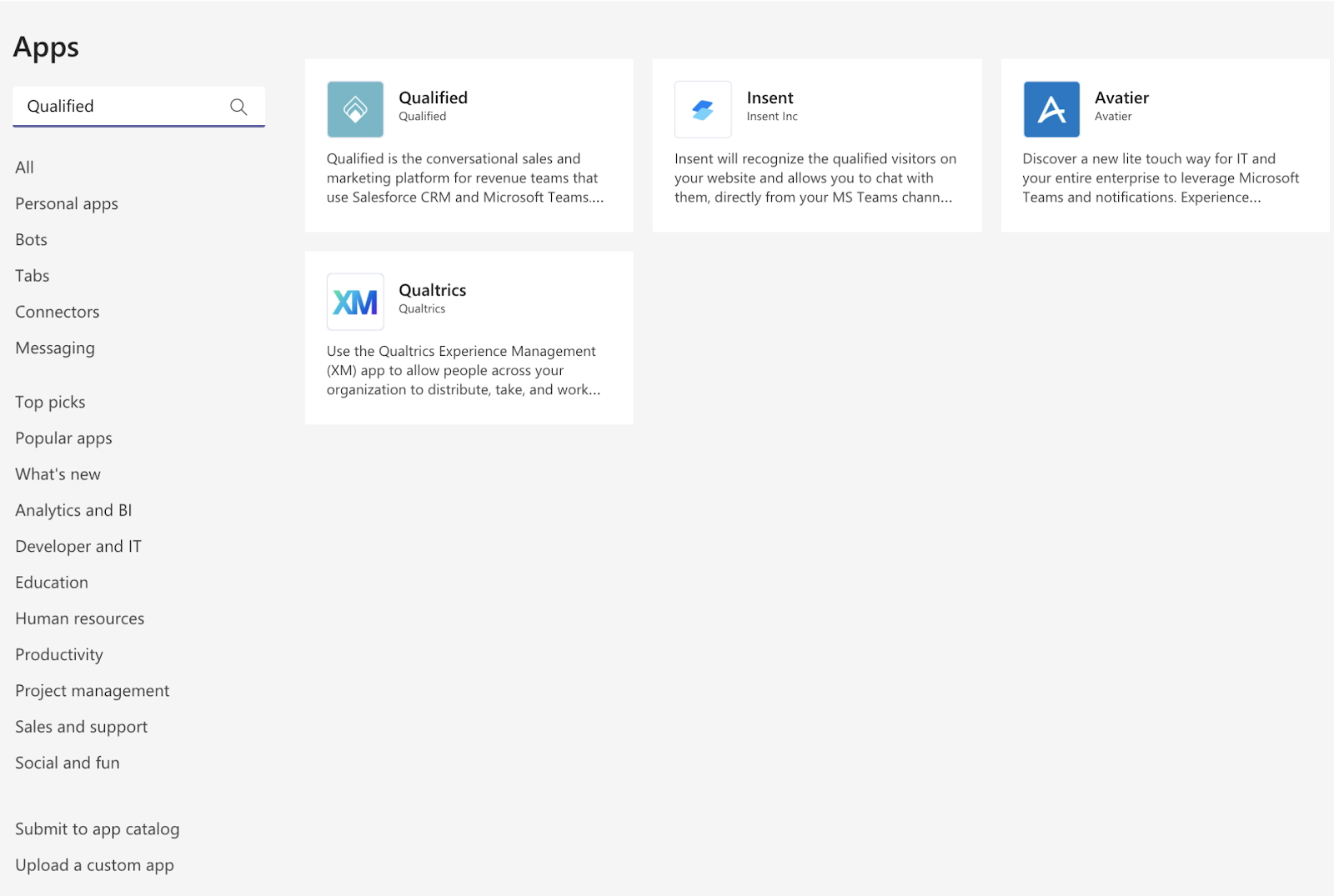 Search for Qualified within your Microsoft Teams apps