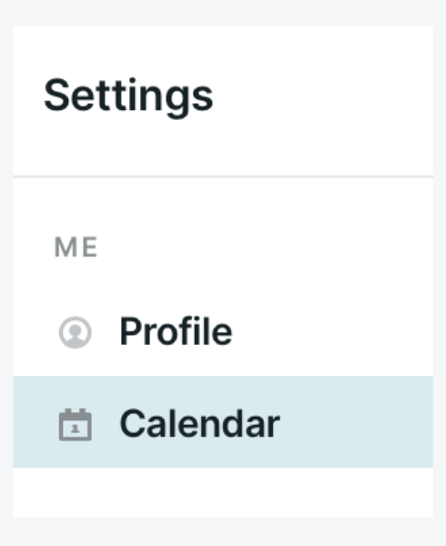 Selecting calendar in the Settings navigation.