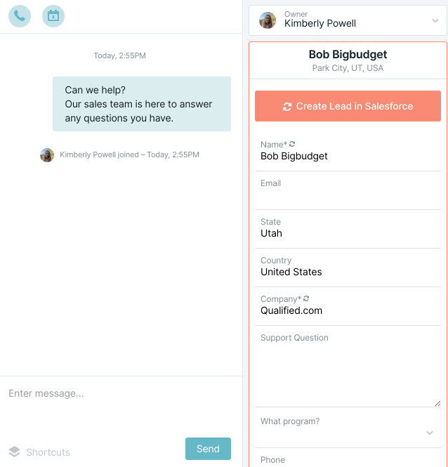 Creating a Salesforce Lead.