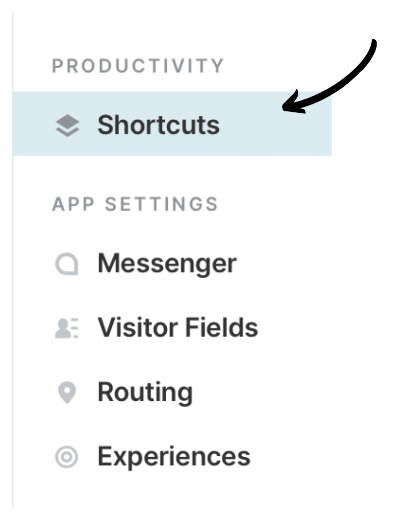 Shortcuts section shown in the navigation