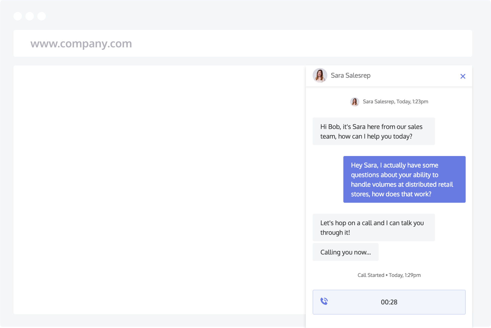 A voice call in session via Web