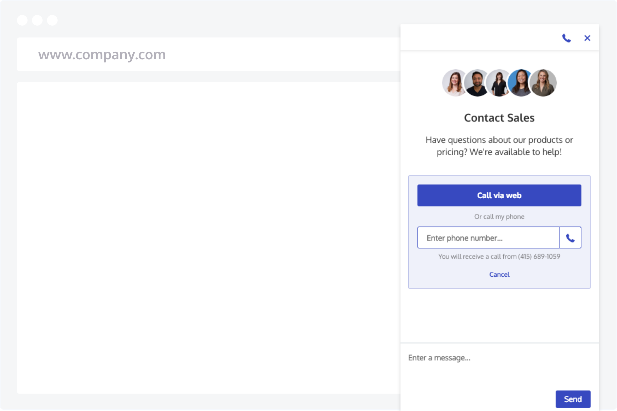 When visitors are qualified, they can call you directly through the messenger