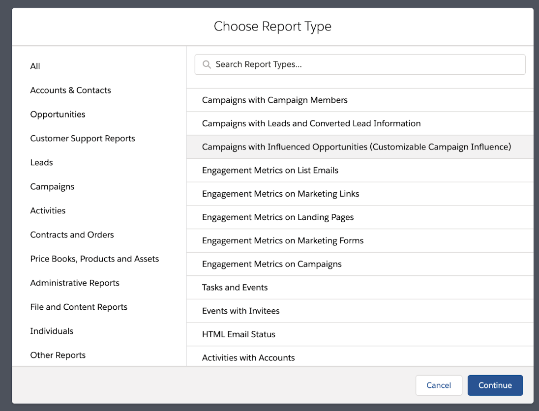 Campaigns with Influenced Opportunities Report