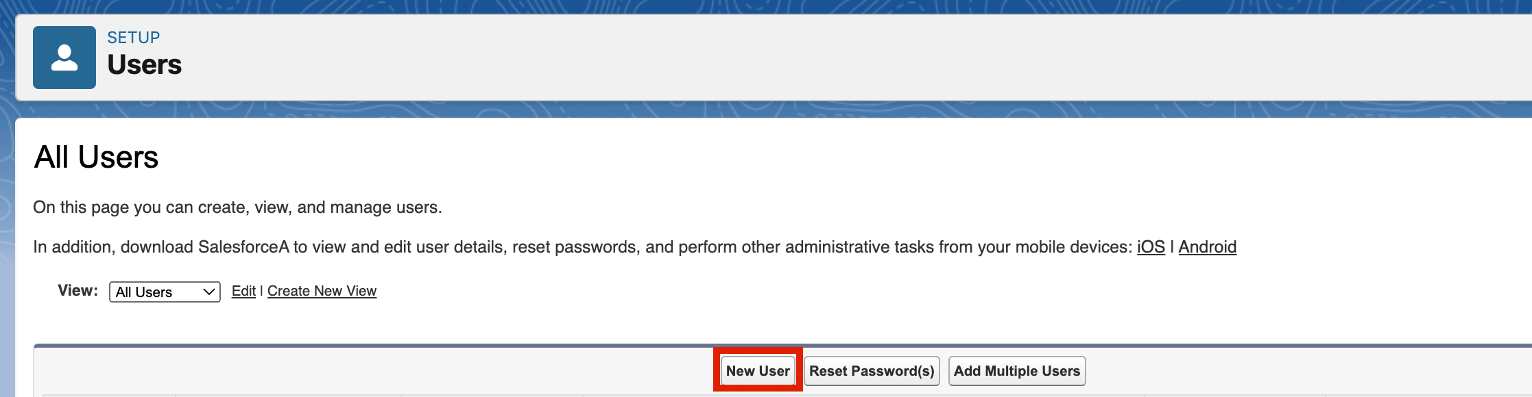 Click New User to begin creating the Salesforce user that will integrate Salesforce with Qualified