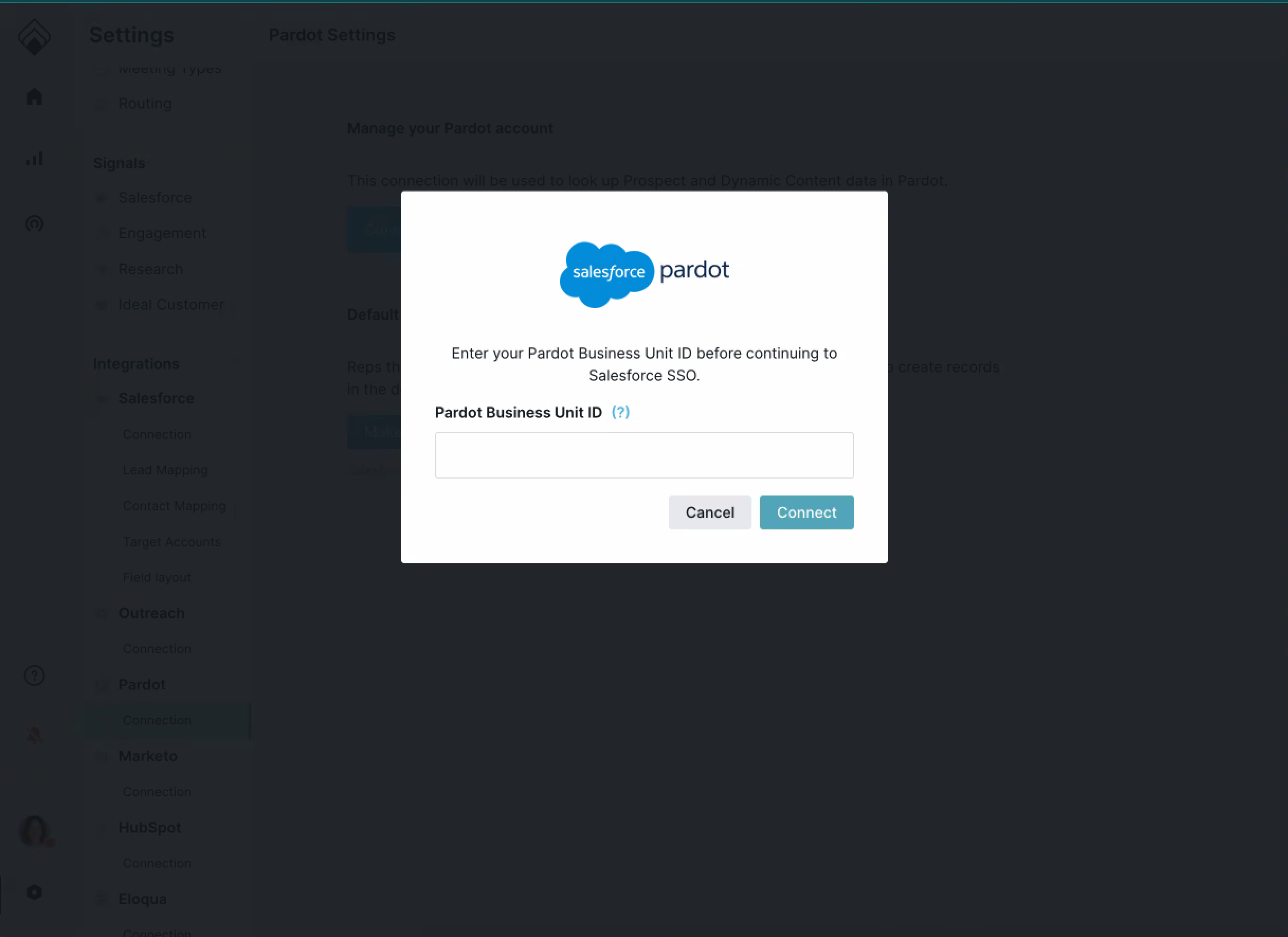 Entering Pardot Business Unit ID to connect Qualified to Pardot