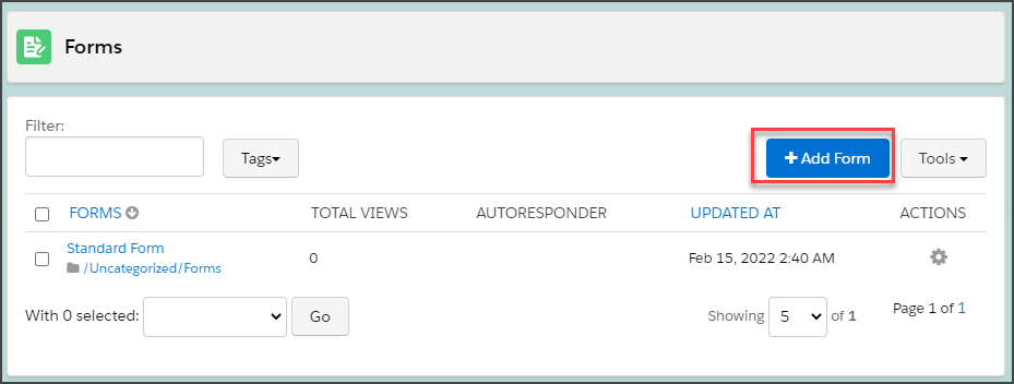 Click +Add Form to create a new form