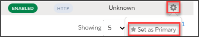 Selecting "Set as Primary" from the tracker domain actions accessed from the gear icon for each tracker domain
