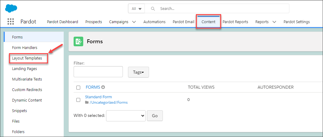 Access Layout Templates from the left side-bar of the Content tab