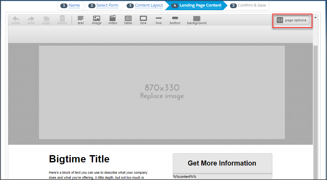 Select page option in the copy of the template you just created