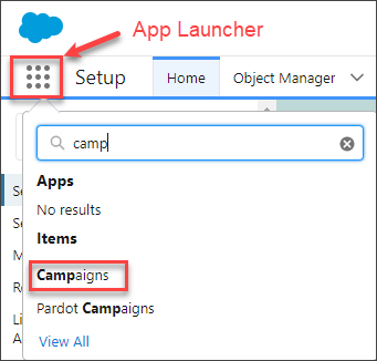 Select Campaigns from the Salesforce App Launcher