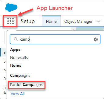 Select Pardot Campaigns from the Salesforce App Launcher