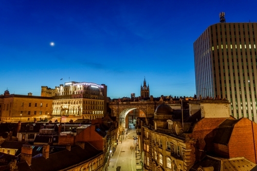 Newcastle night time over Dean Street