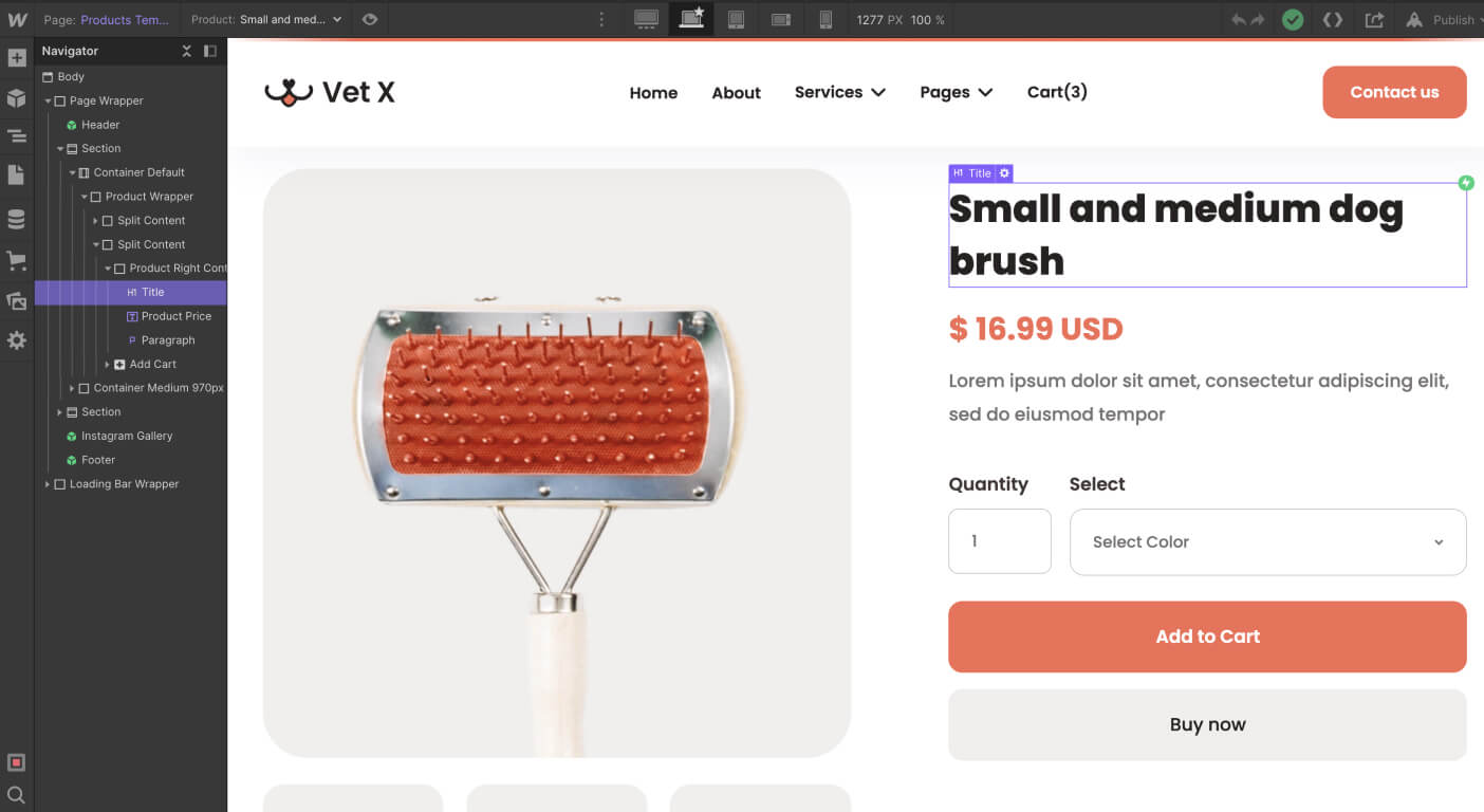 Small and medium dog brush with red bristles and a wooden handle on a white background.
