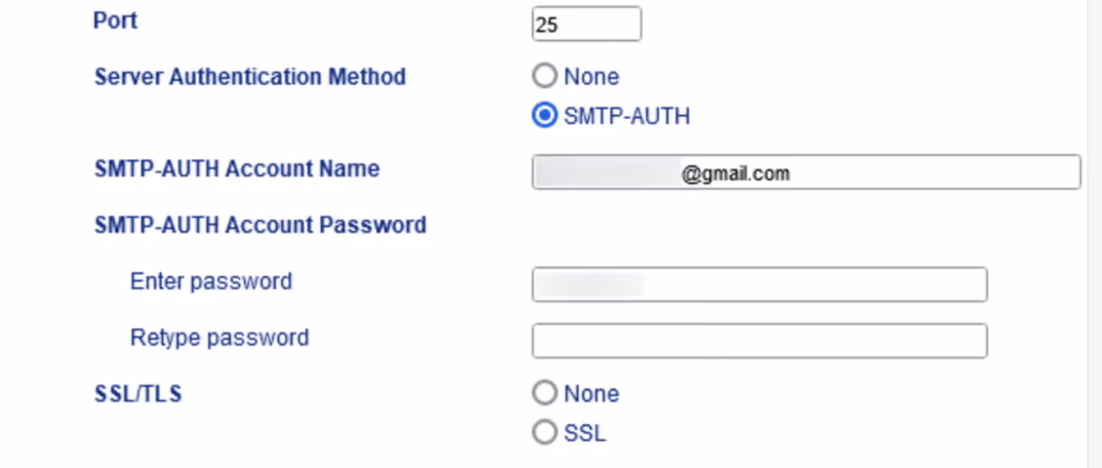 error and smtp settings