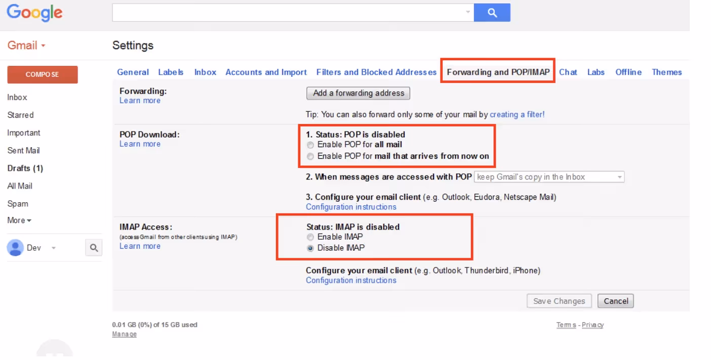 configuring error in smtp settings