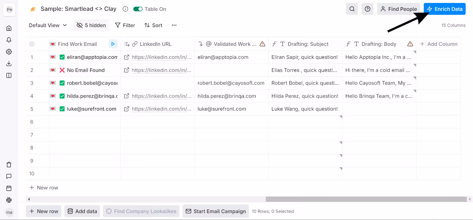 Sending the messages in Smartlead campaign from Clay.com interface