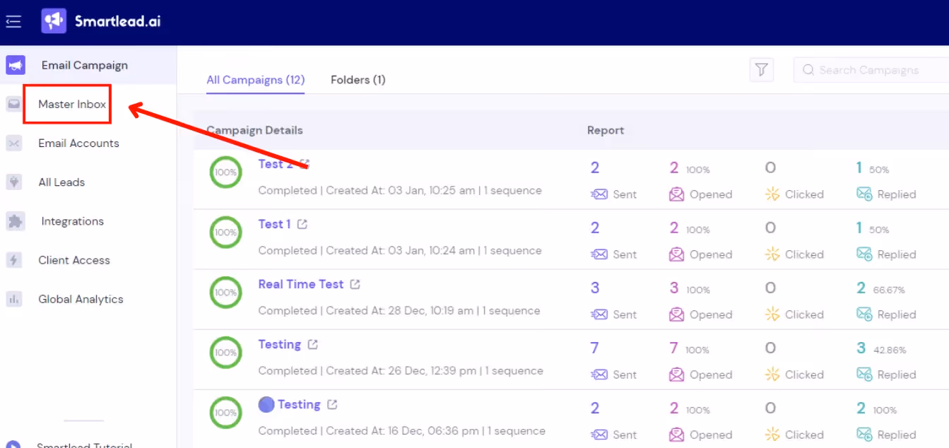 Smartlead Master Inbox Screenshot