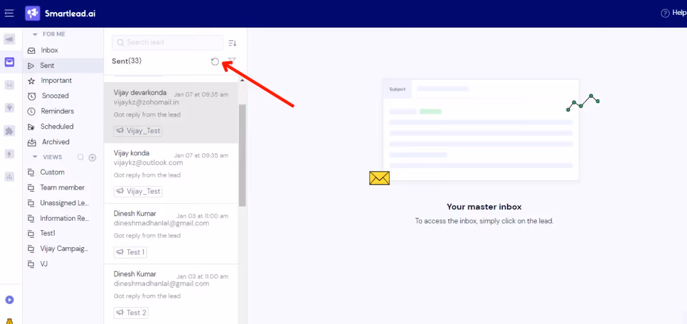 Smartlead Master Inbox Screenshot