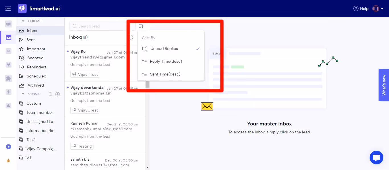 Smartlead Master Inbox Screenshot