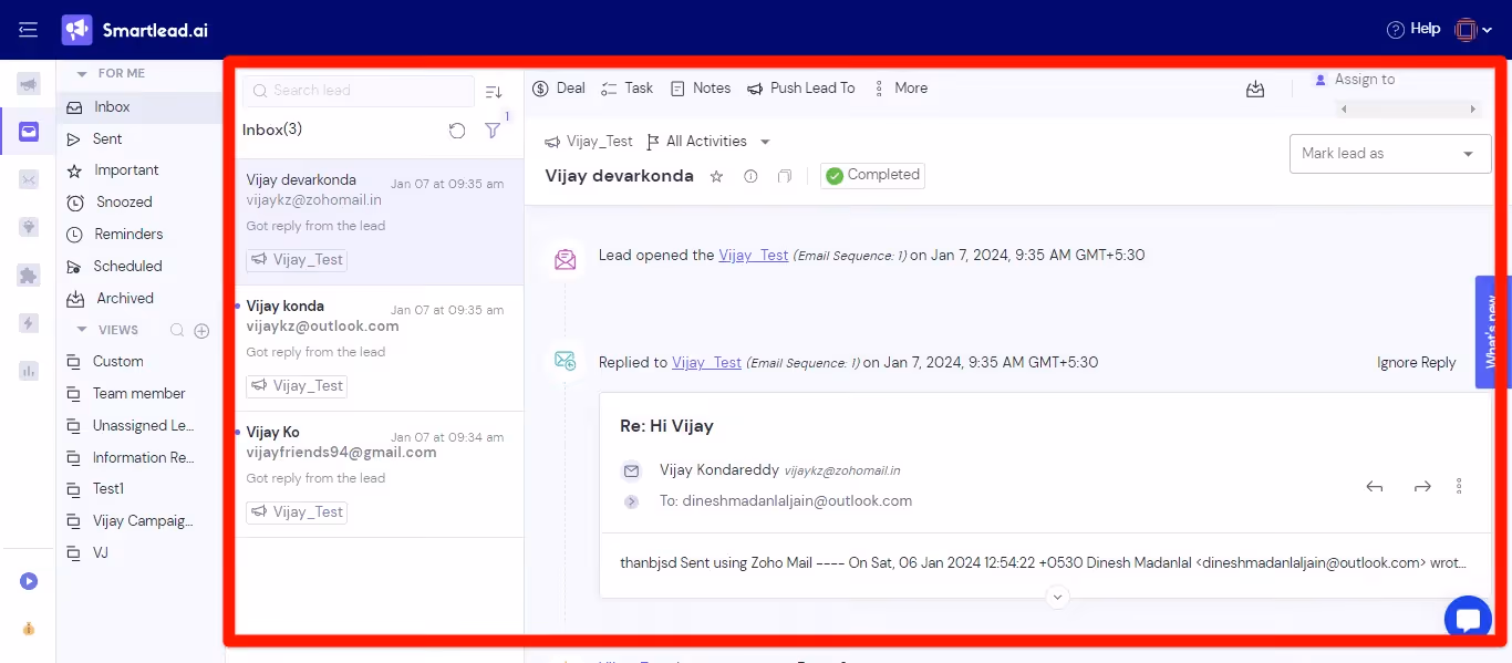 Smartlead Master Inbox Screenshot