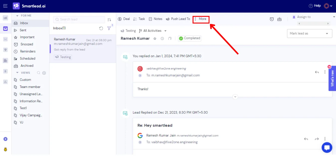 Smartlead Master Inbox 3.0 Keyboard Shortcuts