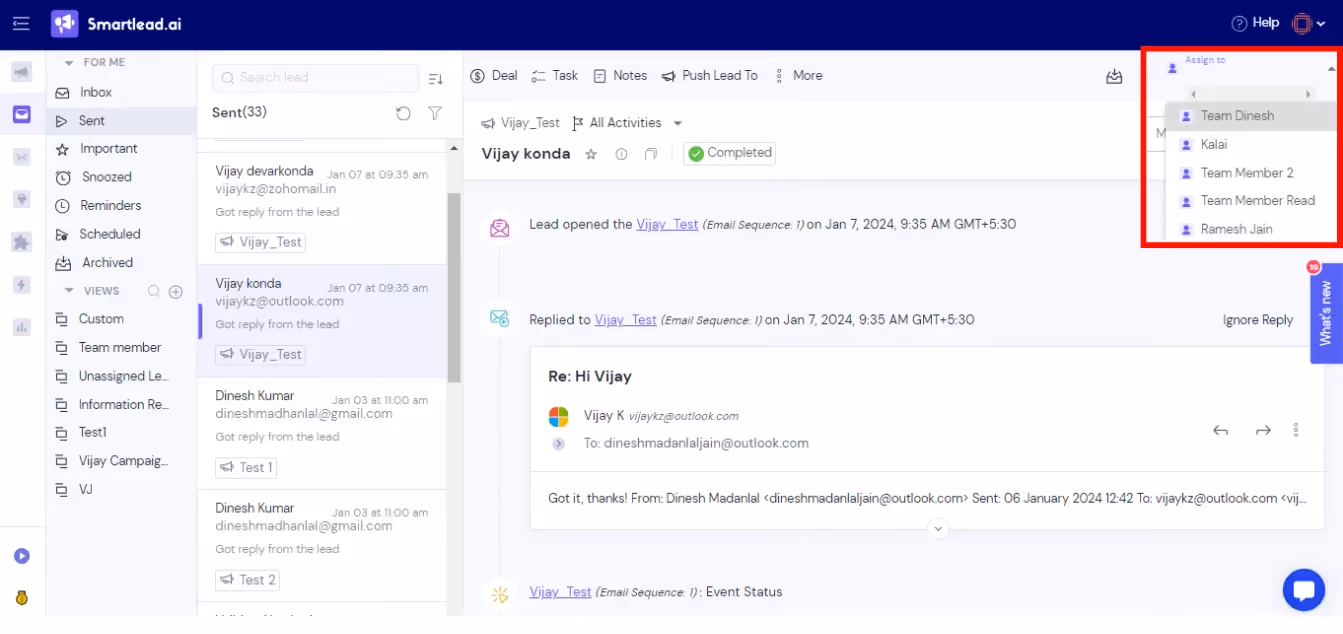 Smartlead Master Inbox 3.0 Team Member Assignment 