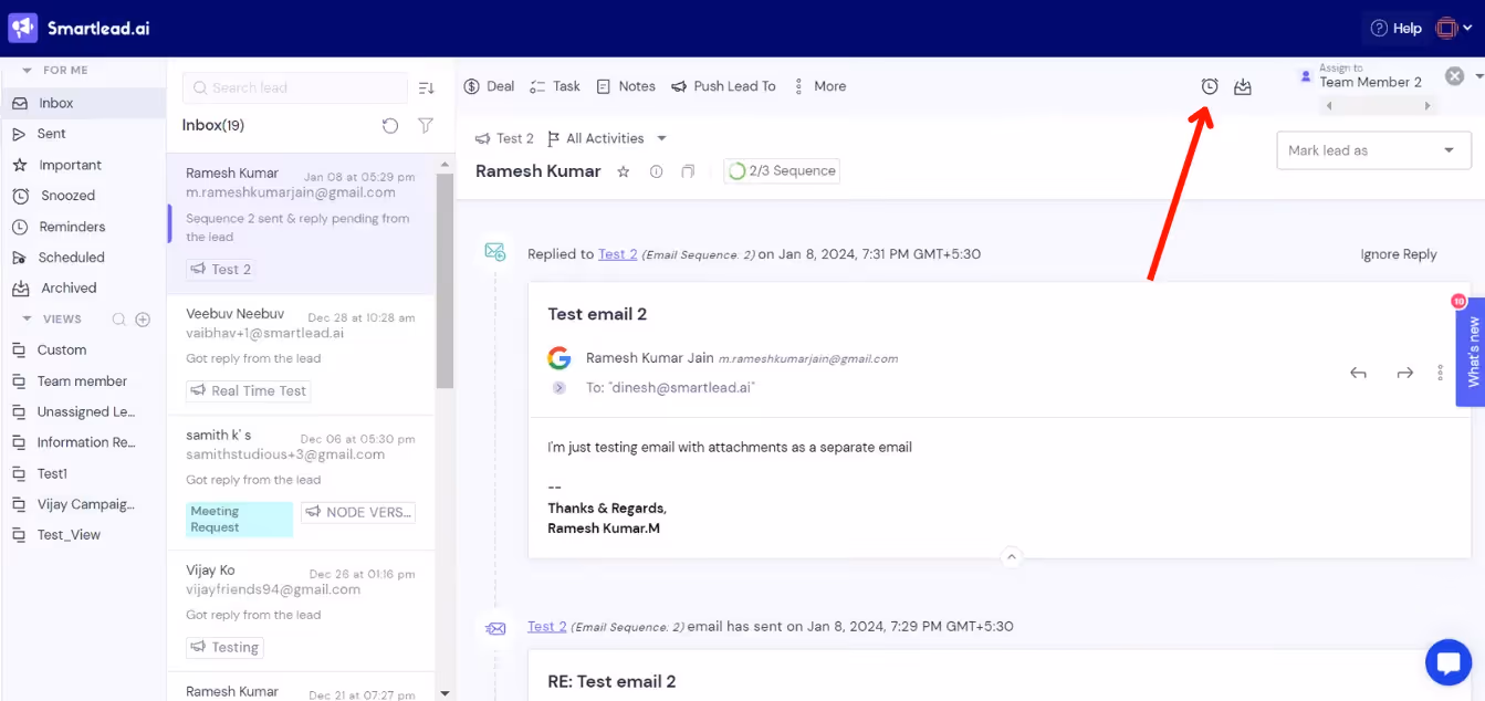 Smartlead Master Inbox 3.0 Snoozed feature