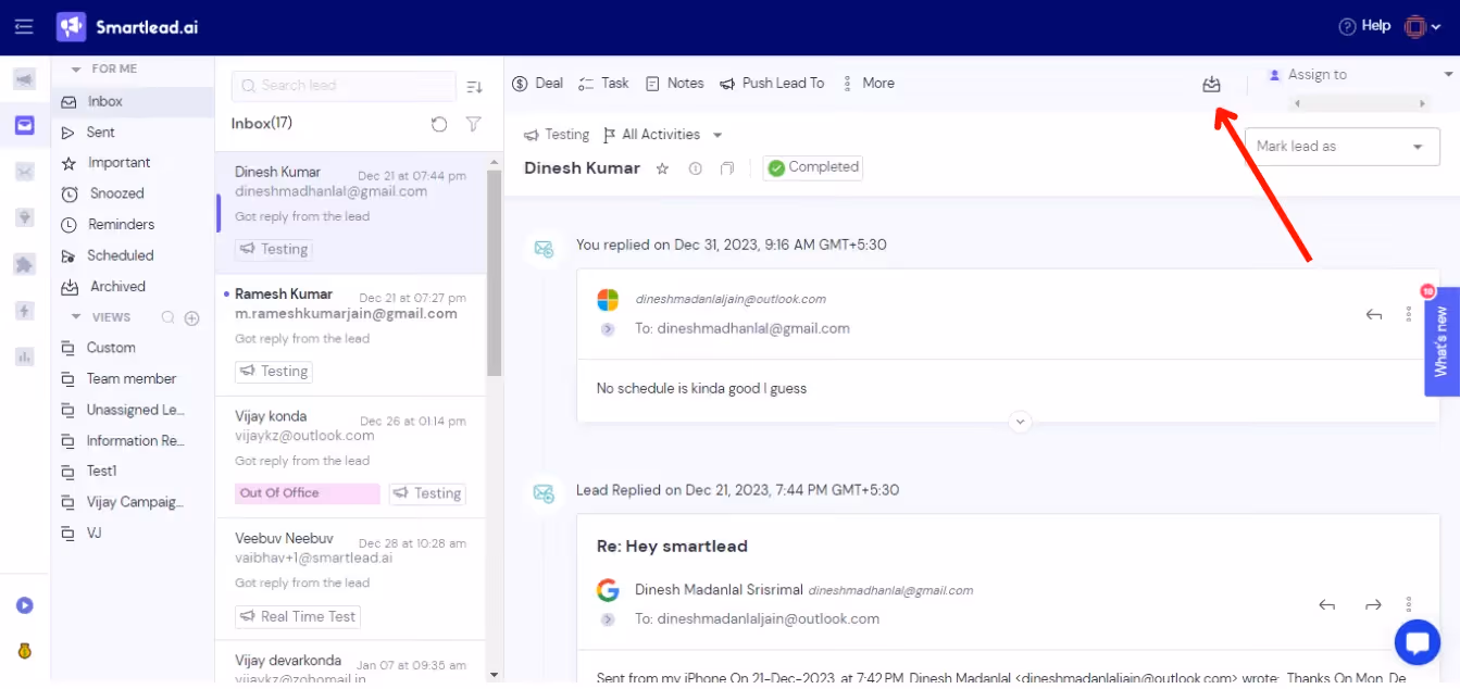 Archived Feature in Smartlead Master Inbox 3.0