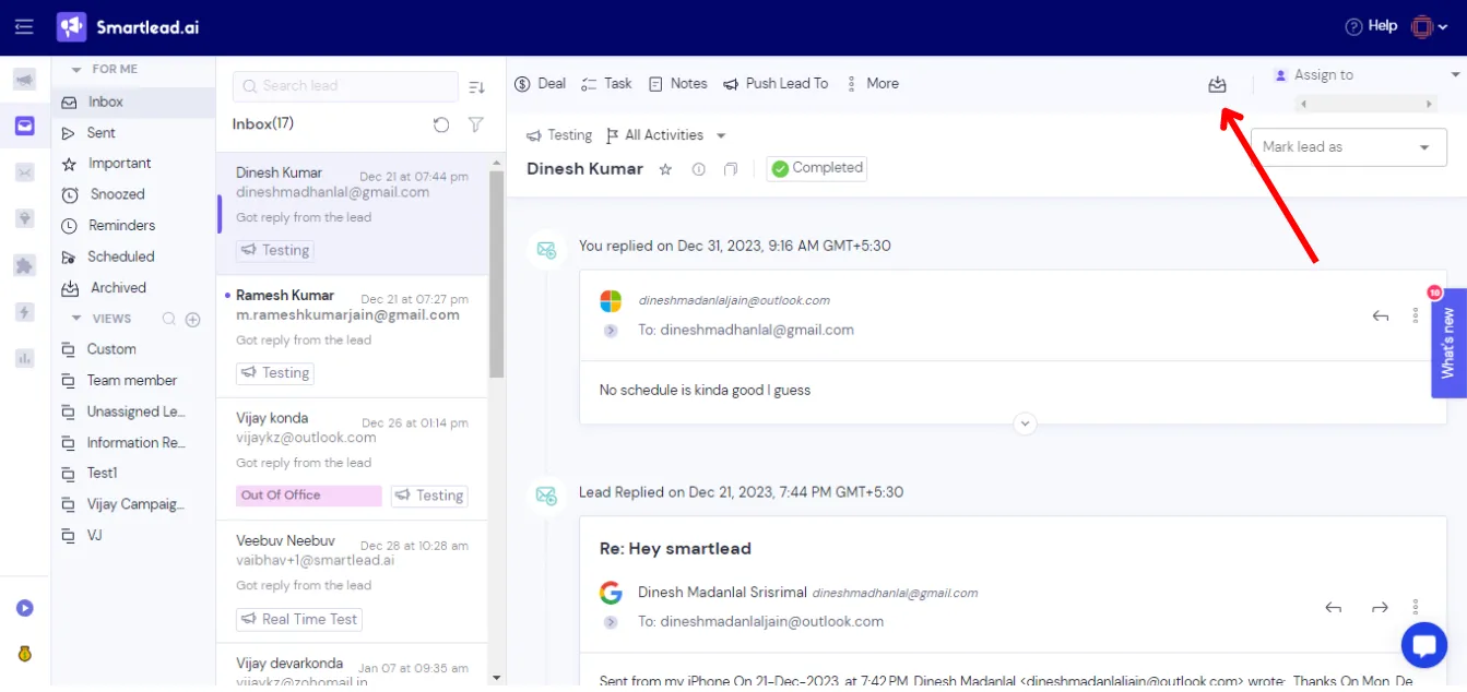 Archived Feature in Smartlead Master Inbox 3.0